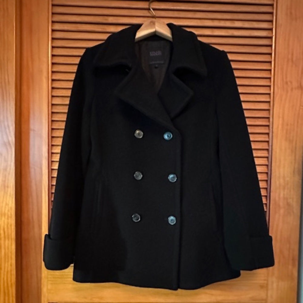 HILARY RADLEY BLACK DOUBLE - BREASTED PEACOAT SIZE 6- BEAUTIFUL!